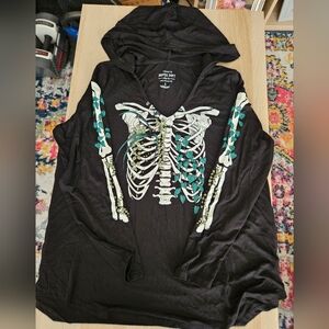 Torrid Black Hoodie with Green Skeleton Design